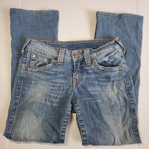 True Religion Brand Jeans Becky Whiskers Light Wash Ombre Blue Denim Size 30 Y2k